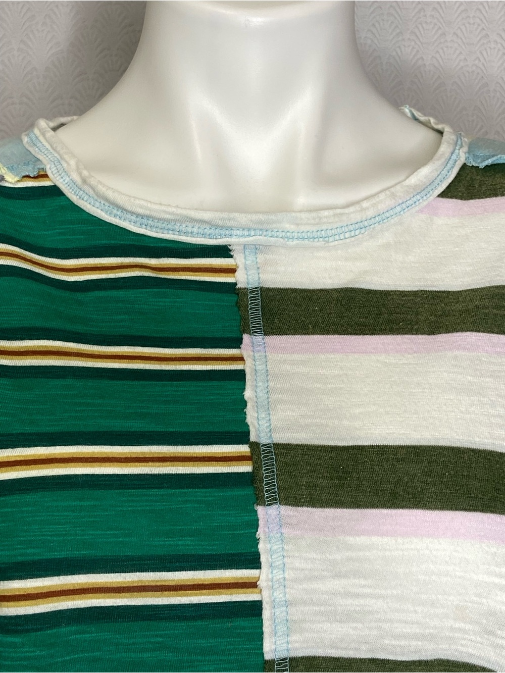 WE THE FREE Get Real Tee Oversized Striped Colorblock Cotton Green Size XS - Picture 6 of 14